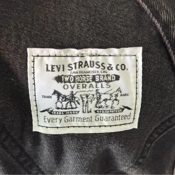 LEVI'S Apron Overalls Black Denim Straight Leg Loose Fit Cotton Size M - Picture 7 of 8